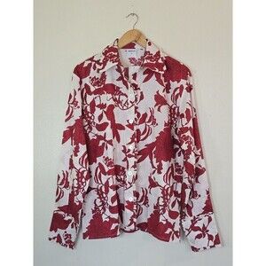 Sana Safinaz Floral Button Down Blouse Womens Size Small Top Red Cream Stitched